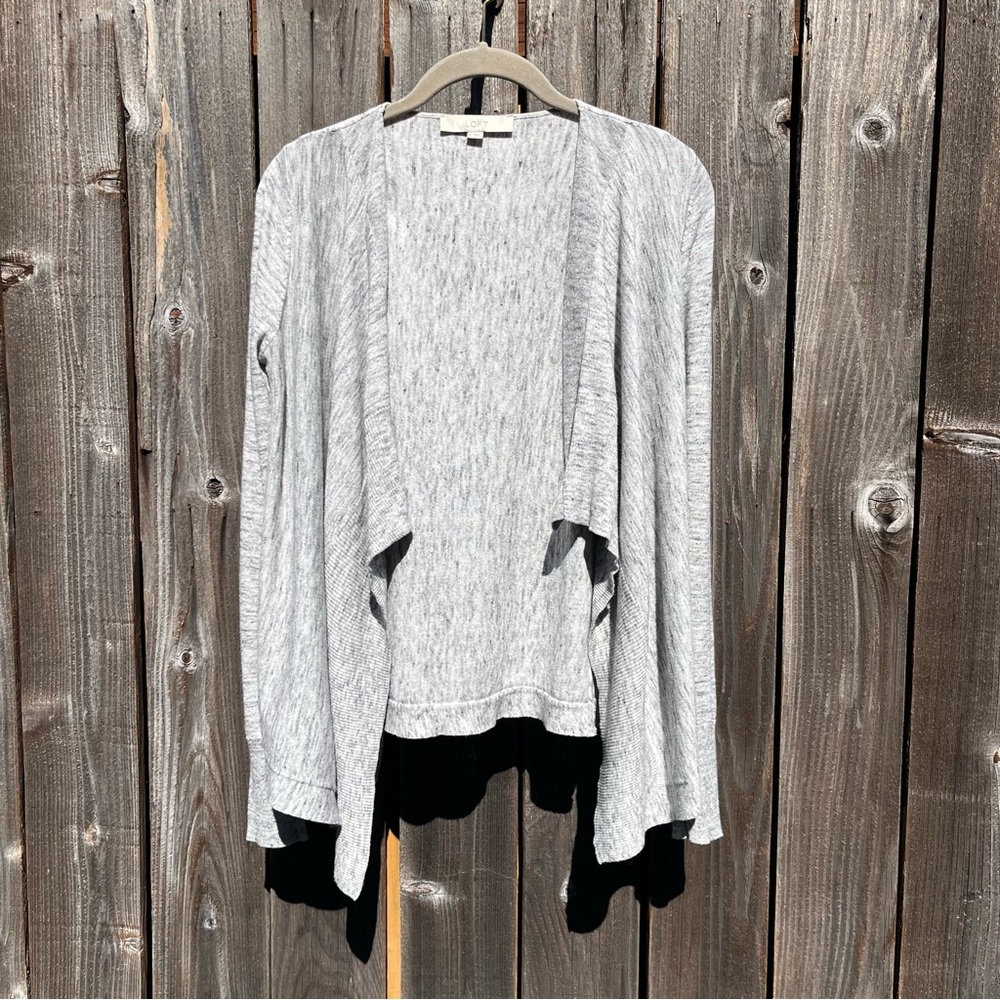 Loft gray marbled waterfall drape open cardigan size small